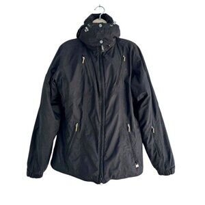 VTG NILS Woman's Sz 12 Black Mountain Black Ski Jacket Hooded Quilted Lining